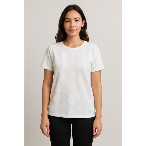 Elisabeth Liz Claiborne Short Sleeve Knit Top with Textured Floral Pattern 1X - Picture 1 of 5